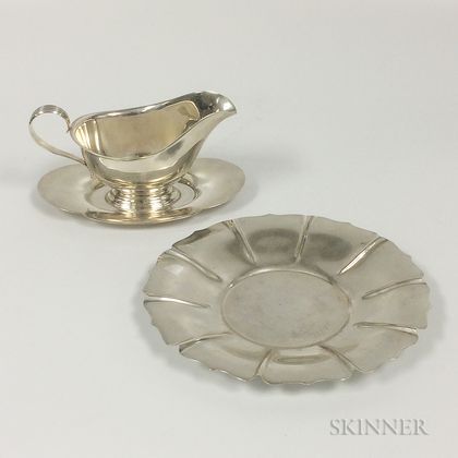 Gorham Sterling Silver Sauceboat and a Lobed Dish