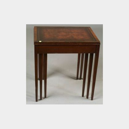 Nest of Three George III Style Leather-top and Mahogany Tables