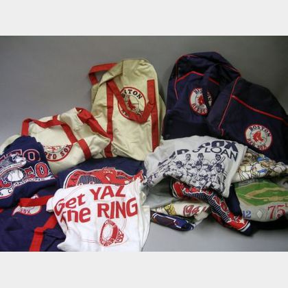 Group of Vintage Boston Red Sox and Baseball Related T-Shirts and Six Souvenir Bags