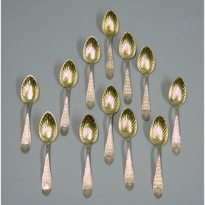 Set Twelve Cassidy & Ball Coin Silver Fruit Spoons. 