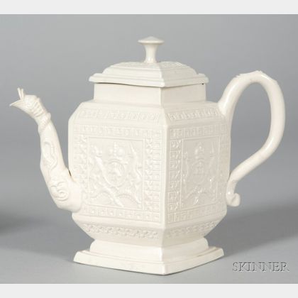 Staffordshire White Saltglazed Stoneware Teapot and Cover