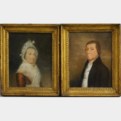 Possibly James Sharples (British, 1825-1893) Pair of Portraits of a Husband and Wife.