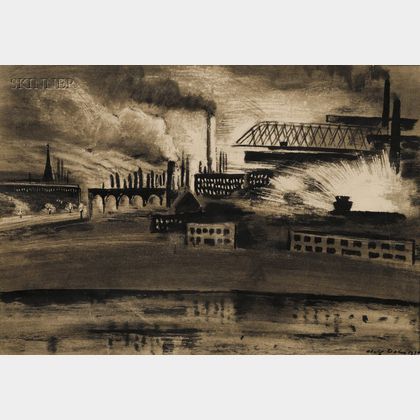 Adolf Arthur Dehn (American, 1895-1968) Factory at Night