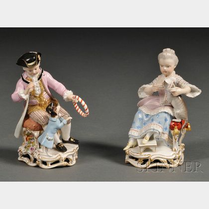 Pair of Meissen Porcelain Figures of a Girl and Boy with Pets