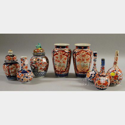 Six Imari Porcelain Vases and Two Imari Covered Vases