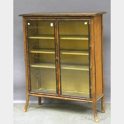 Victorian Part-ebonized Bamboo and Rattan Glazed Two-door Book Cabinet