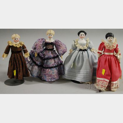 Four China Shoulder Head Dolls