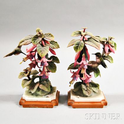 Pair of Dorothy Doughty Royal Worcester Porcelain Ruby-throated Hummingbirds