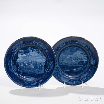 Two Staffordshire Historical Blue Transfer-decorated Plates