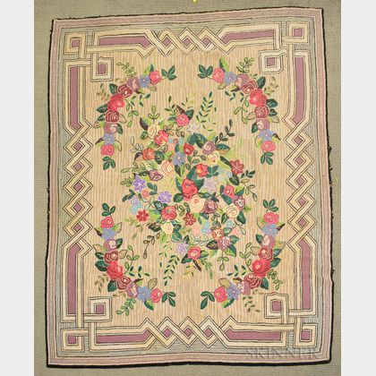 Large Geometric and Floral Hooked Rug