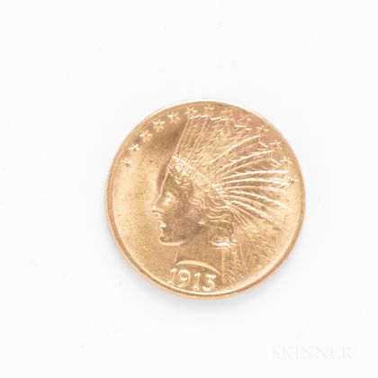 1915 $10 Indian Head Gold Coin. Estimate $600-800
