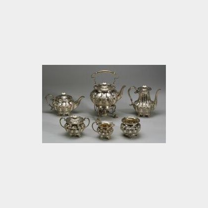 English Six-Piece Hand-Chased Silver Tea and Coffee Service