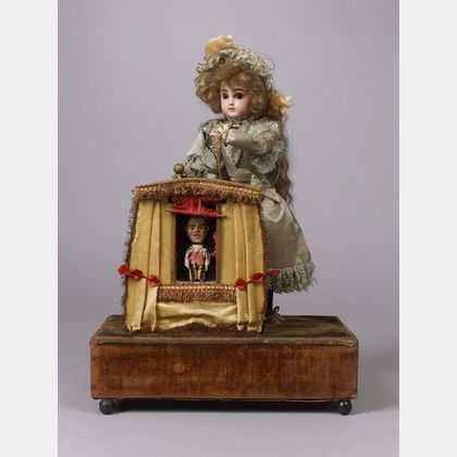 Rare Renou Automaton of a Magician with Puppet Booth