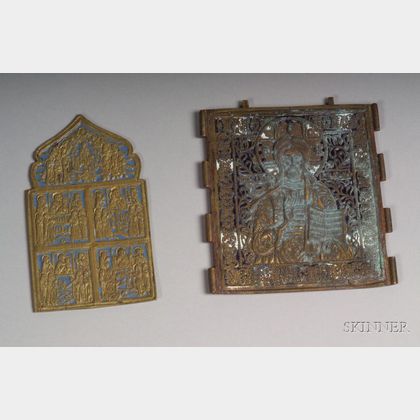 Two Russian Bronze and Enamel Icons