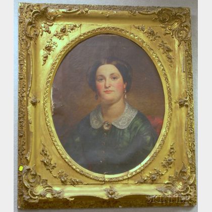 Framed 19th Century American School Oil on Canvas Portrait of a Lady, by Charles Waldo Jenkins (American, 1821-1896)