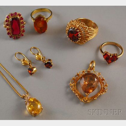 Group of Mostly Gold and Colored Gemstone Jewelry