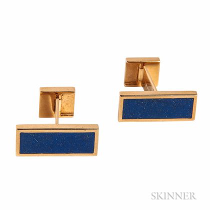 18kt Gold and Lapis Cuff Links