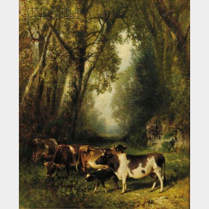 William M. Hart (American, 1823-1894) Cows in a Woodland Landscape