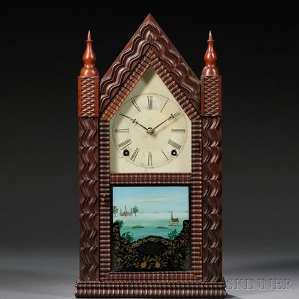 J.C. Brown Mahogany Ripple Front Steeple Clock