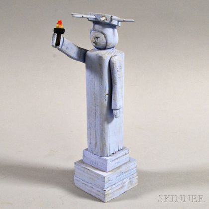 Small Carved and Blue-painted Statue of Liberty Figure
