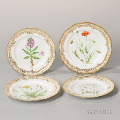 Four Flora Danica and Similar Porcelain Plates