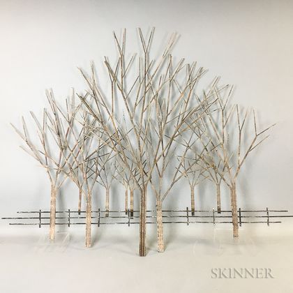 Painted Steel Hanging Wall Sculpture of Bare Trees