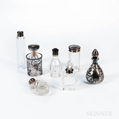Seven Victorian Glass and Silver Perfumes