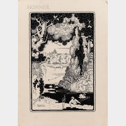 Herbert Moesbury Smyrk (Australian, 1862-1947) Four Illustrations: Cliffside Waves, Coastline Storm, The Lovers Meeting