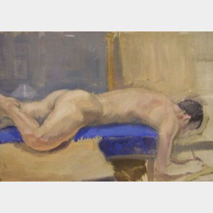 Framed Oil Nude Male Study