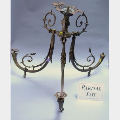 Set of Four French Empire-style Cast Brass Three-Arm Chandeliers. 