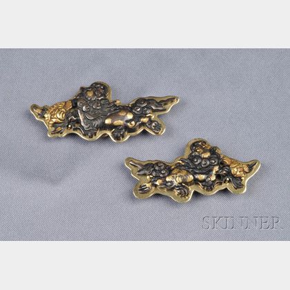 Pair of 18kt Gold and Mixed Metal Pendant/Brooches, Gump's
