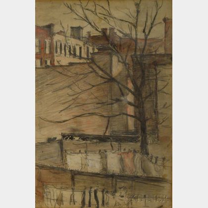 Louise De Gignilliet Rogers (American, ac. Mid-20th Century) City View, Backyards with Clotheslines.