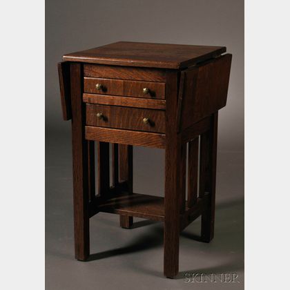 Two Drawer Arts & Crafts Drop-leaf End Table