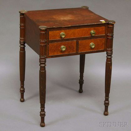 Late Federal Carved Cherry and Bird's-eye Maple Veneer Three-drawer Stand. Estimate $400-600