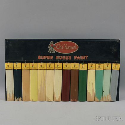 Painted Tin and Wood "Chi-Namel Super House Paint" Advertising Display Stand