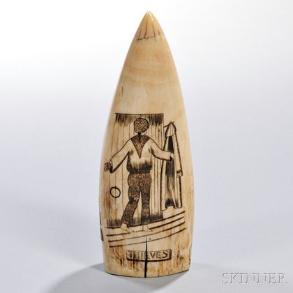 Large Scrimshaw-decorated Whale's Tooth