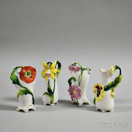 Set of Four German Porcelain Floral Bud Vases