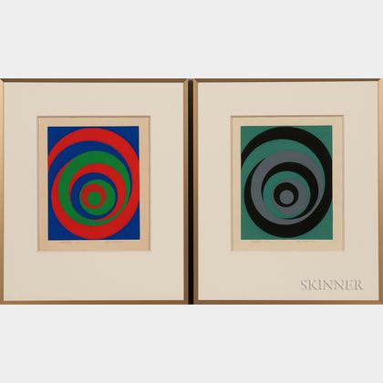 Theo (Theodore) Hios (Greek/American, 1910-1999) Two Prints: Untitled /Blue, Red, and Green