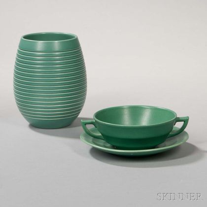 Two Wedgwood Keith Murray Design Matte Green Items