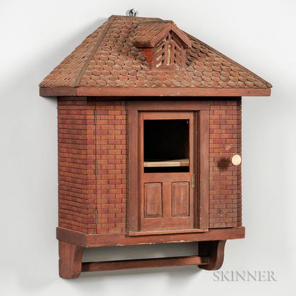 Faux Brick and Shingled Roof House-form Wall Cabinet