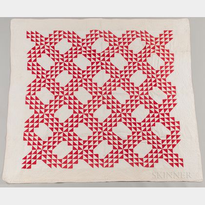 Hand-stitched Red and White Quilt