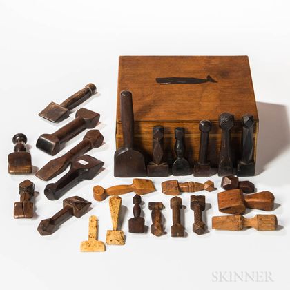 Collection of Twenty-four Seamers Housed in a Paint-decorated Chestnut Box
