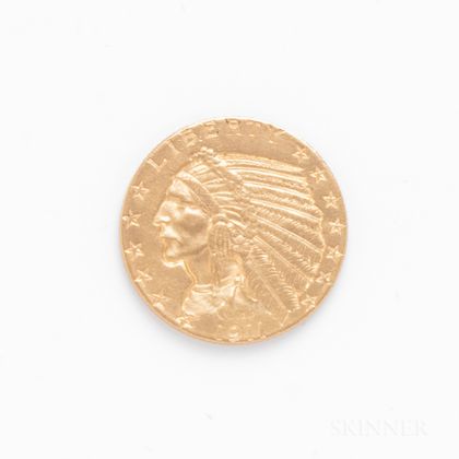 1911 $5 Indian Head Gold Coin. Estimate $200-400