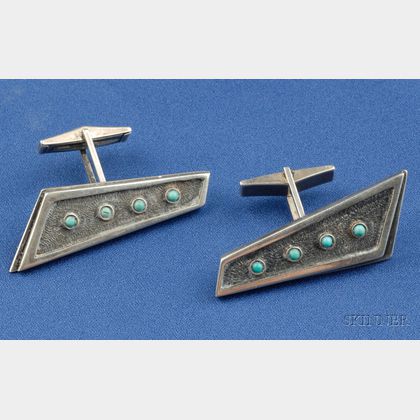 Sterling Silver and Turquoise Cuff Links, Peter Macchiarini