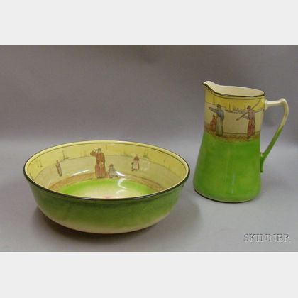 Green Decorated Royal Doulton Pitcher and Basin