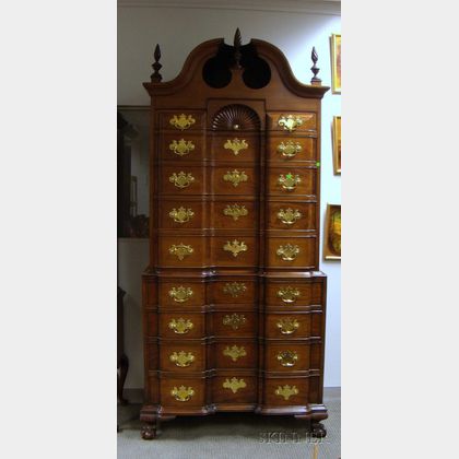 Chippendale-style Carved Mahogany Block-front Chest on Chest