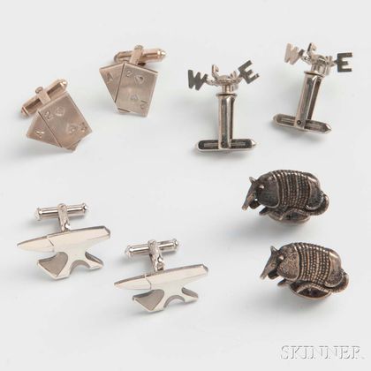 Four Pairs of Sterling Silver Figural Cuff Links
