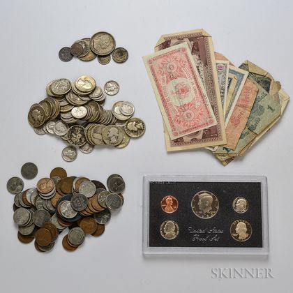 Group of American and Foreign Coins and Currency
