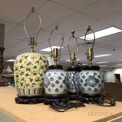 Four Chinese Jars Converted to Lamps