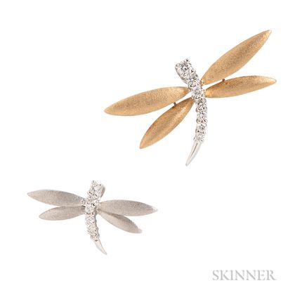 Two 18kt Gold and Diamond Dragonfly Pins